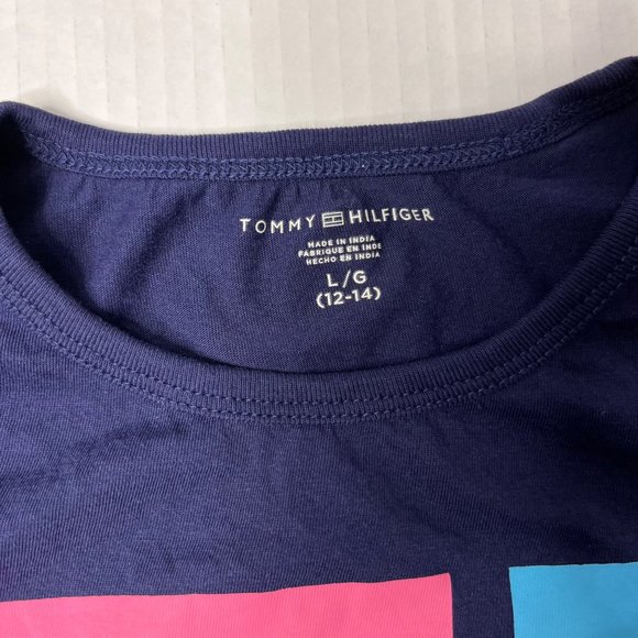 Tommy Hilfiger navy blue t shirt girls Large TH logo - Picture 4 of 7